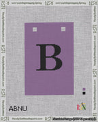 A taped needlepoint canvas with the design: Banner 18 mesh count Squared B Black on Purple.