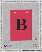 A taped needlepoint canvas with the design: Banner 18 mesh count Squared B Black on Red.