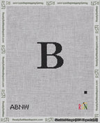 A taped needlepoint canvas with the design: Banner 18 mesh count Squared B Black on White.