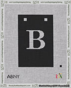 A taped needlepoint canvas with the design: Banner 18 mesh count Squared B White on Black.