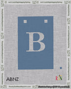 A taped needlepoint canvas with the design: Banner 18 mesh count Squared B White on Blue.