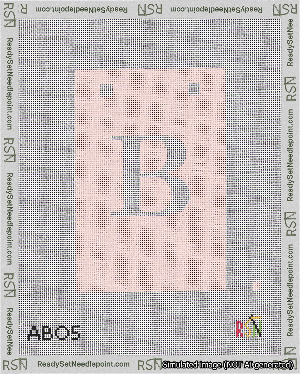 A taped needlepoint canvas with the design: Banner 18 mesh count Squared B White on Pink.