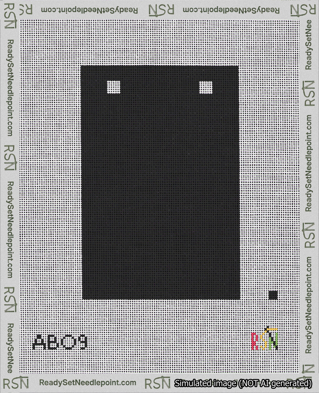 A taped needlepoint canvas with the design: Banner 18 mesh count Squared Blank Black.