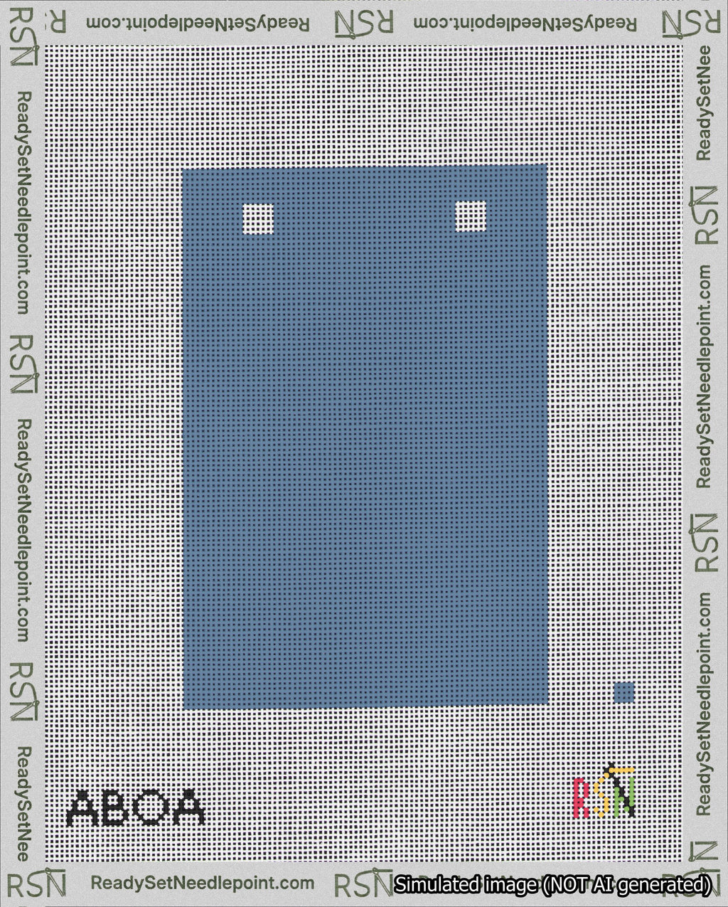 A taped needlepoint canvas with the design: Banner 18 mesh count Squared Blank Blue.