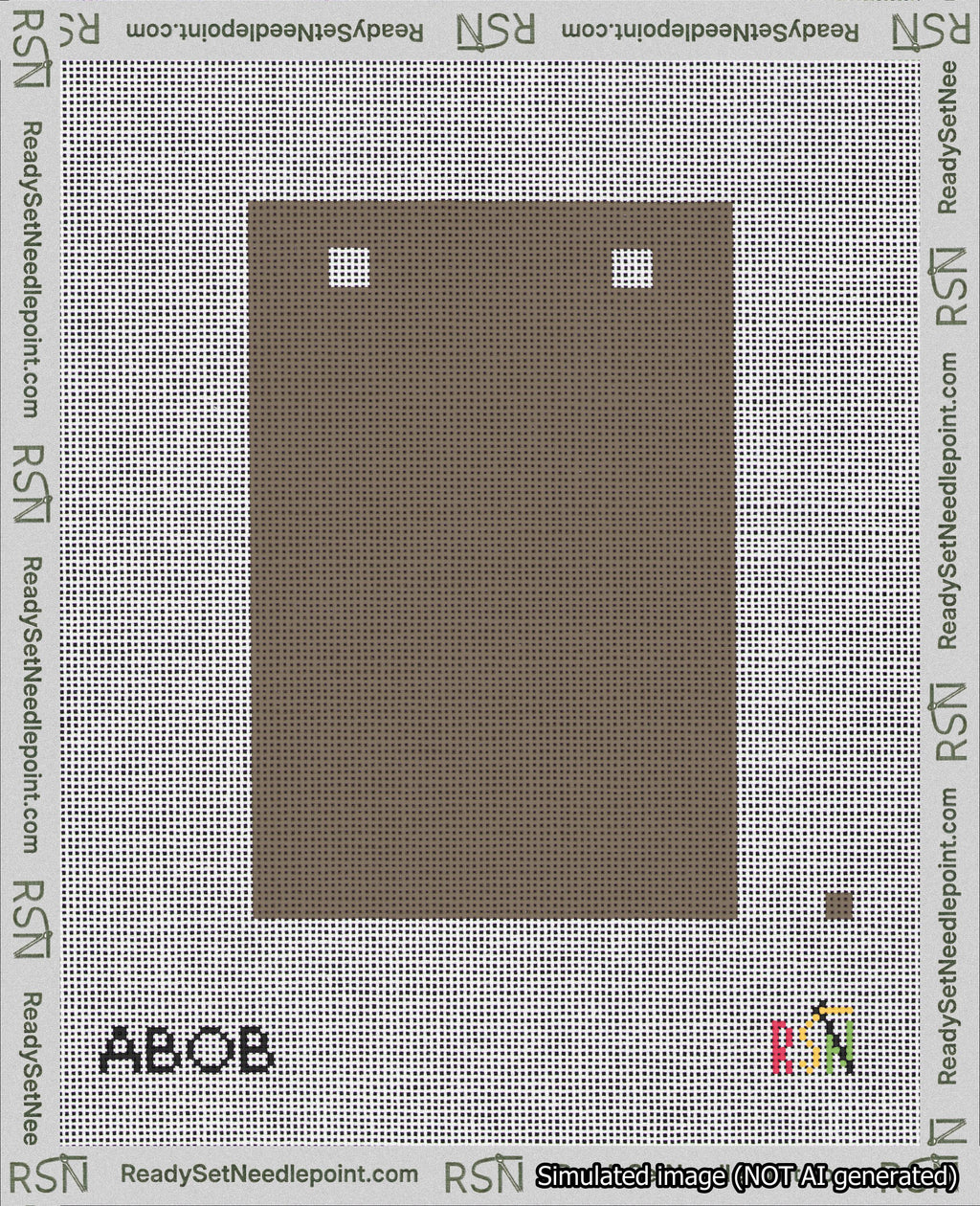 A taped needlepoint canvas with the design: Banner 18 mesh count Squared Blank Brown.