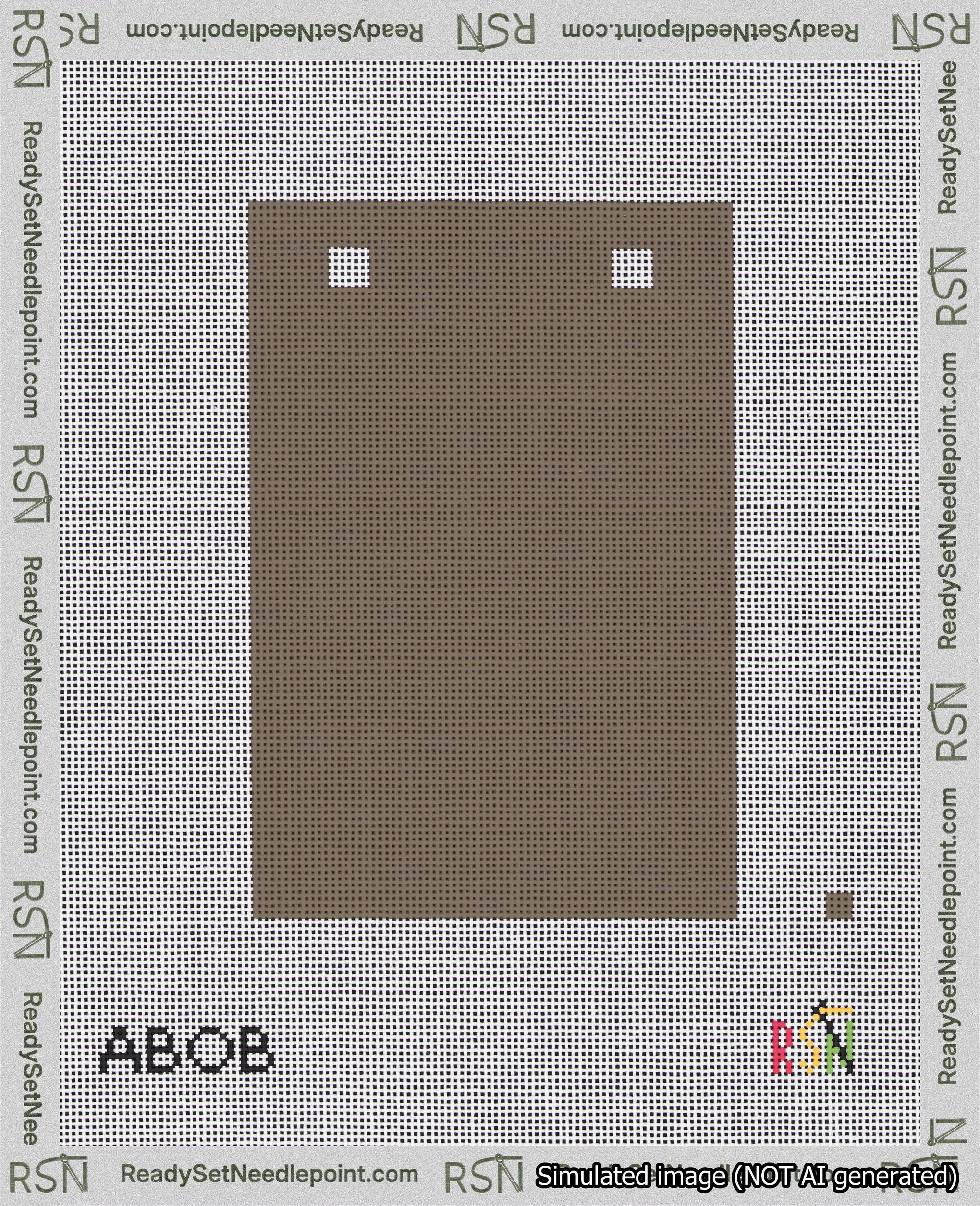 A taped needlepoint canvas with the design: Banner 18 mesh count Squared Blank Brown.