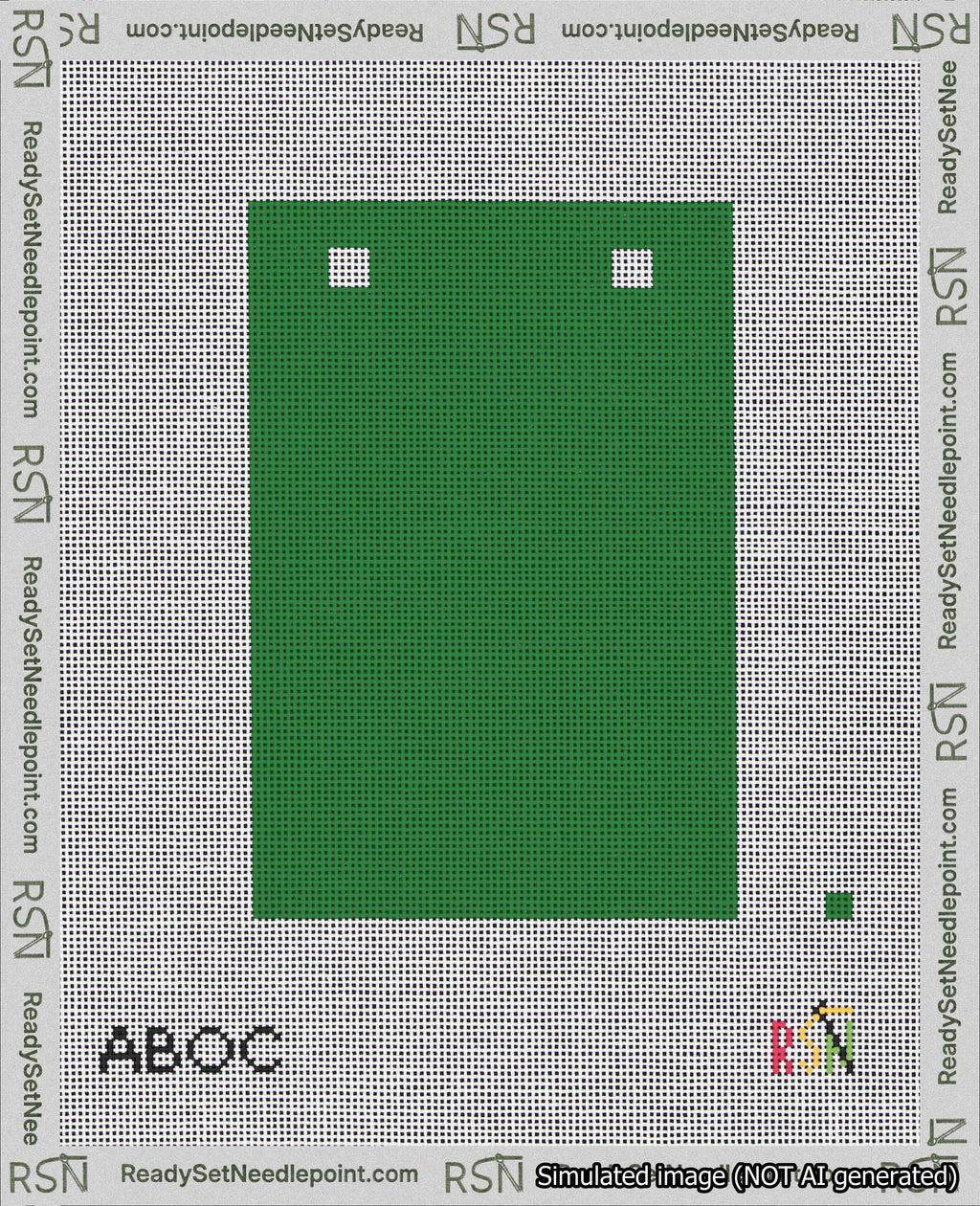 A taped needlepoint canvas with the design: Banner 18 mesh count Squared Blank Green.