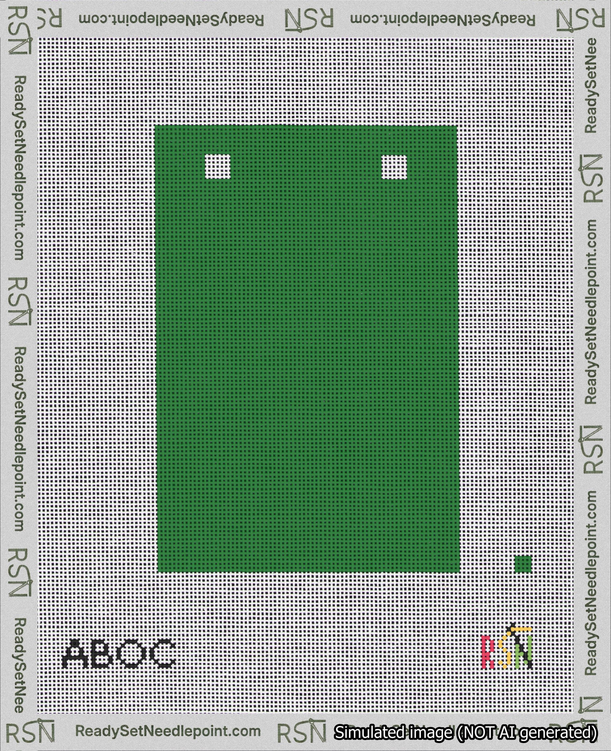 A taped needlepoint canvas with the design: Banner 18 mesh count Squared Blank Green.