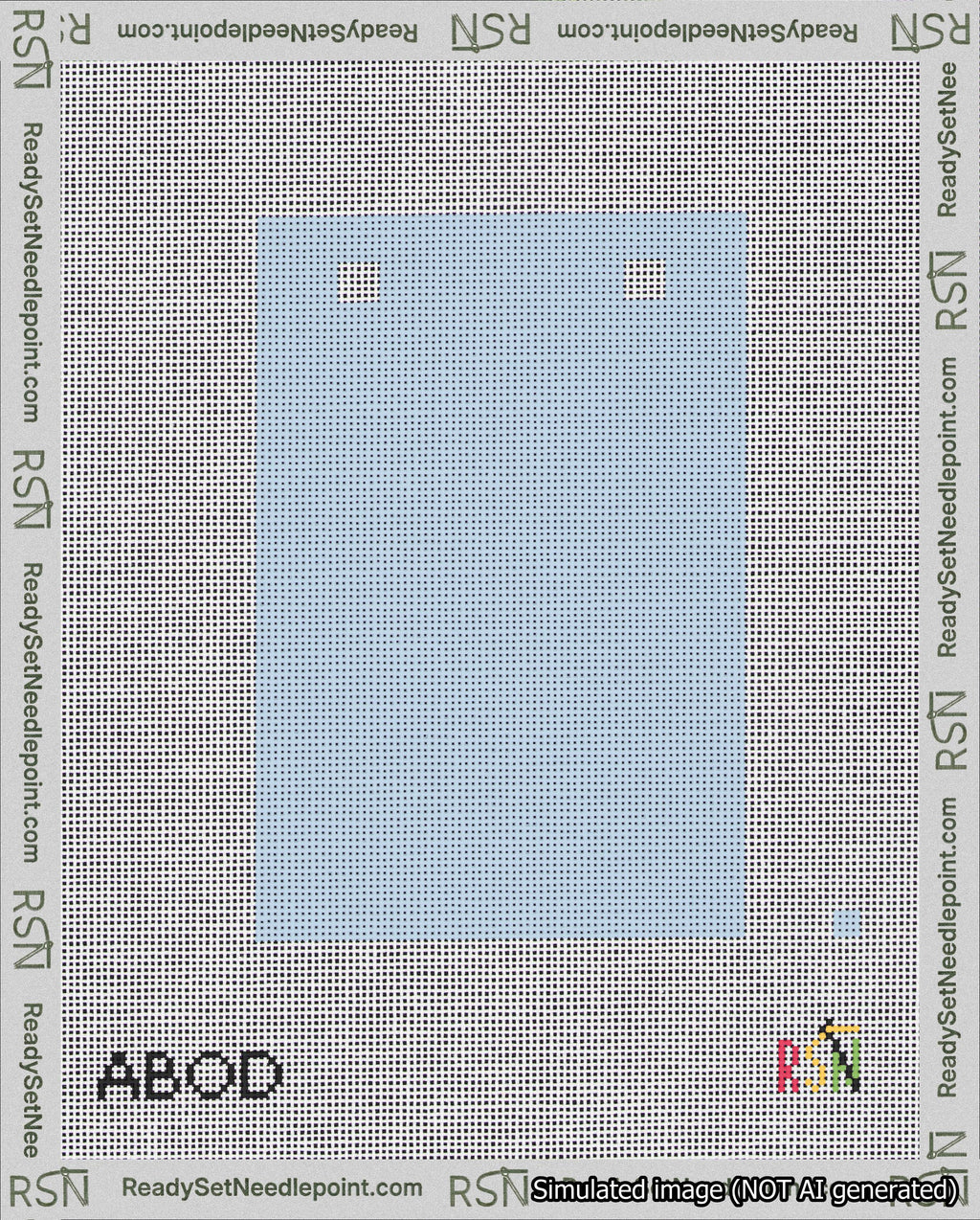 A taped needlepoint canvas with the design: Banner 18 mesh count Squared Blank Light Blue.