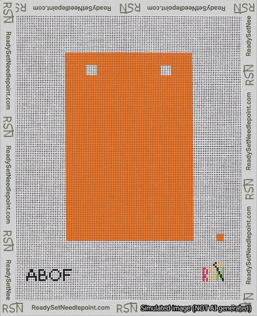 A taped needlepoint canvas with the design: Banner 18 mesh count Squared Blank Orange.