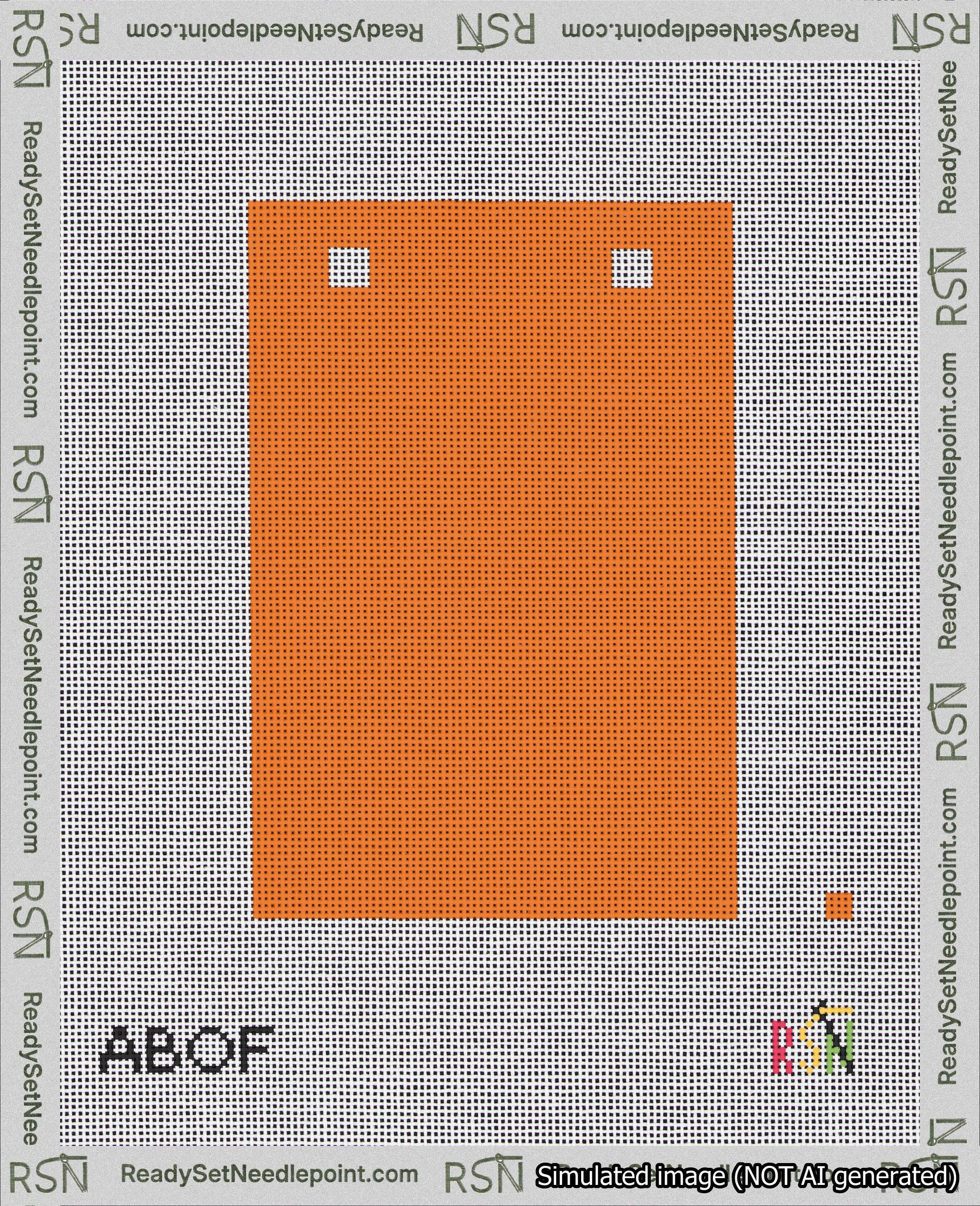 A taped needlepoint canvas with the design: Banner 18 mesh count Squared Blank Orange.
