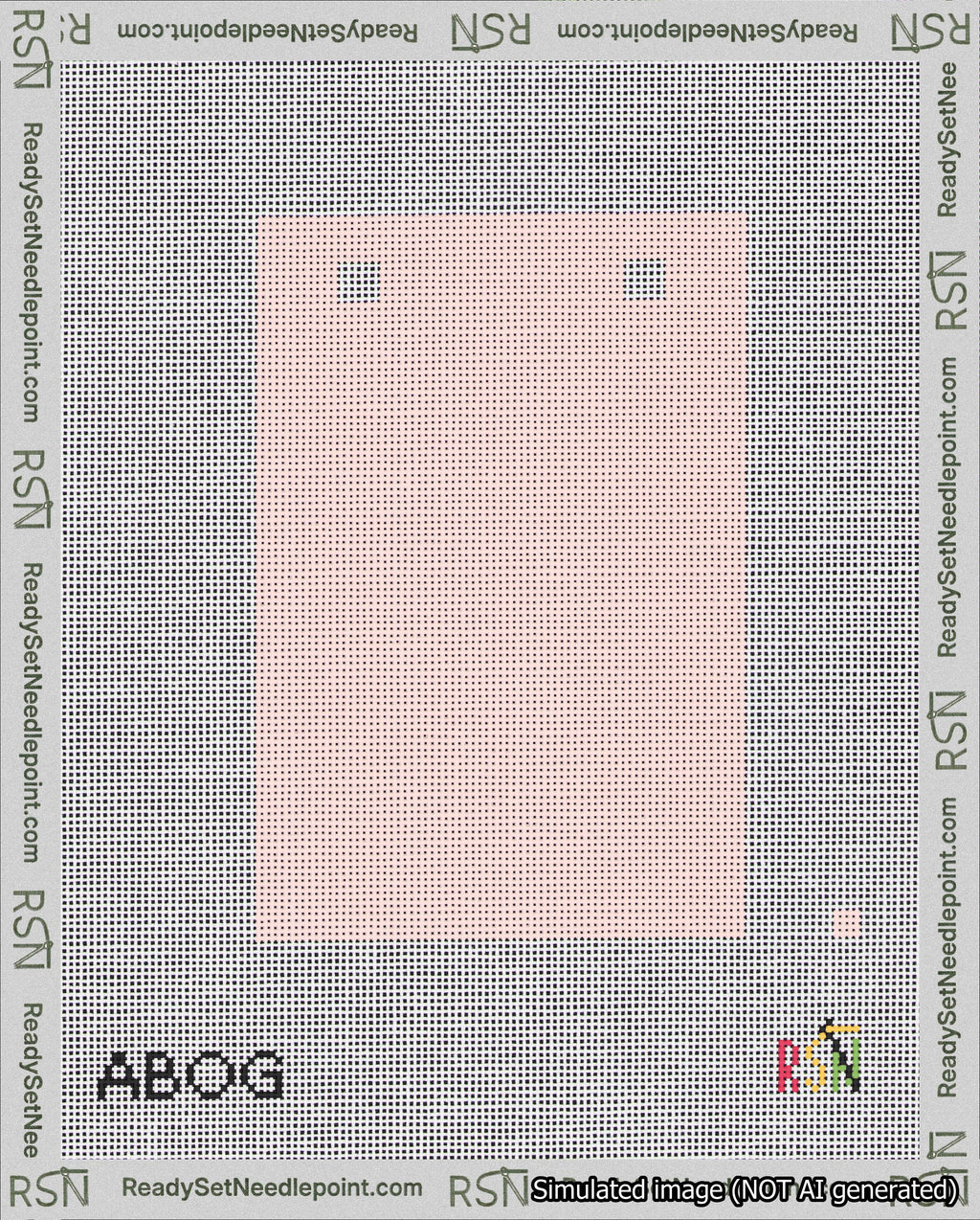 A taped needlepoint canvas with the design: Banner 18 mesh count Squared Blank Pink.