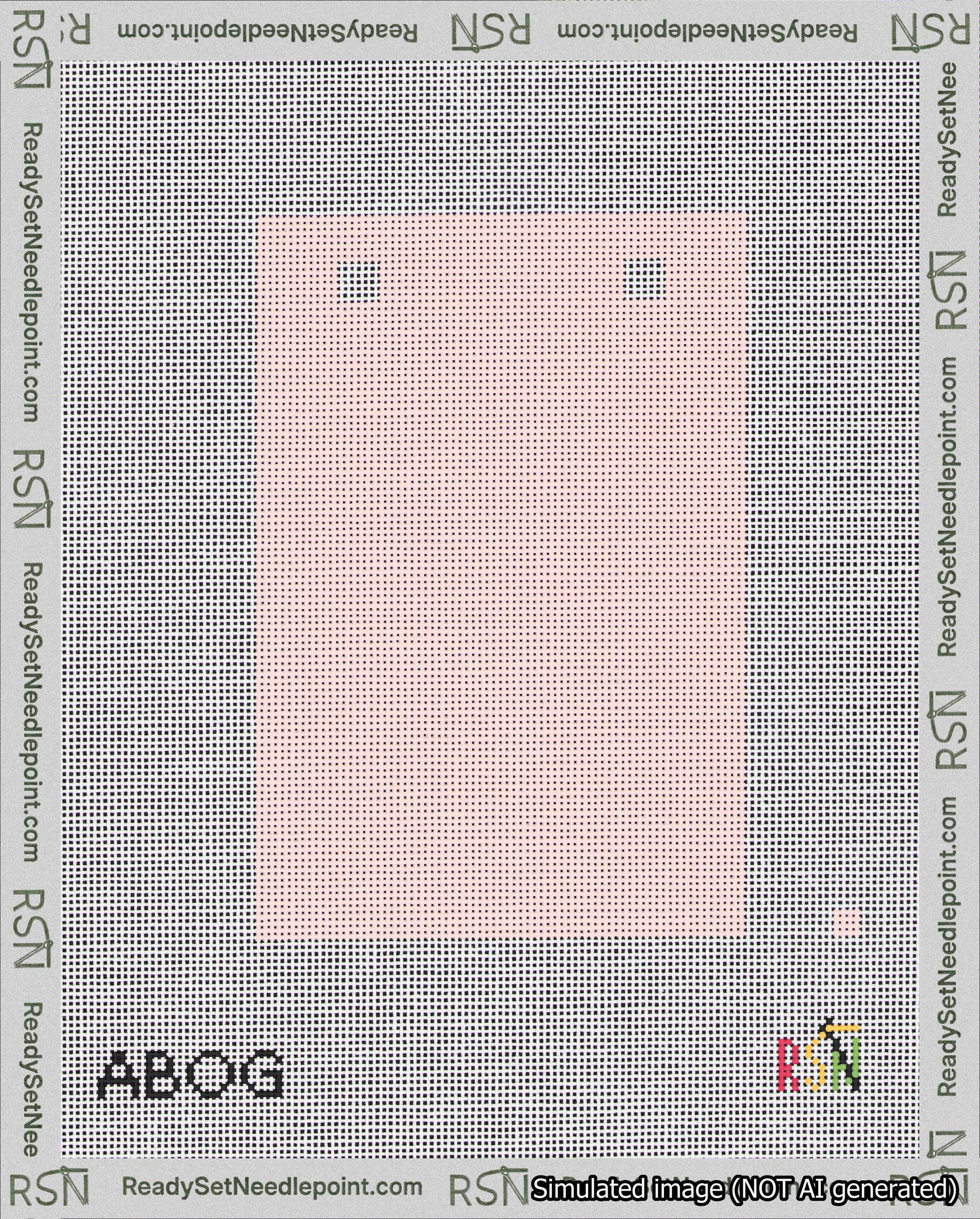 A taped needlepoint canvas with the design: Banner 18 mesh count Squared Blank Pink.