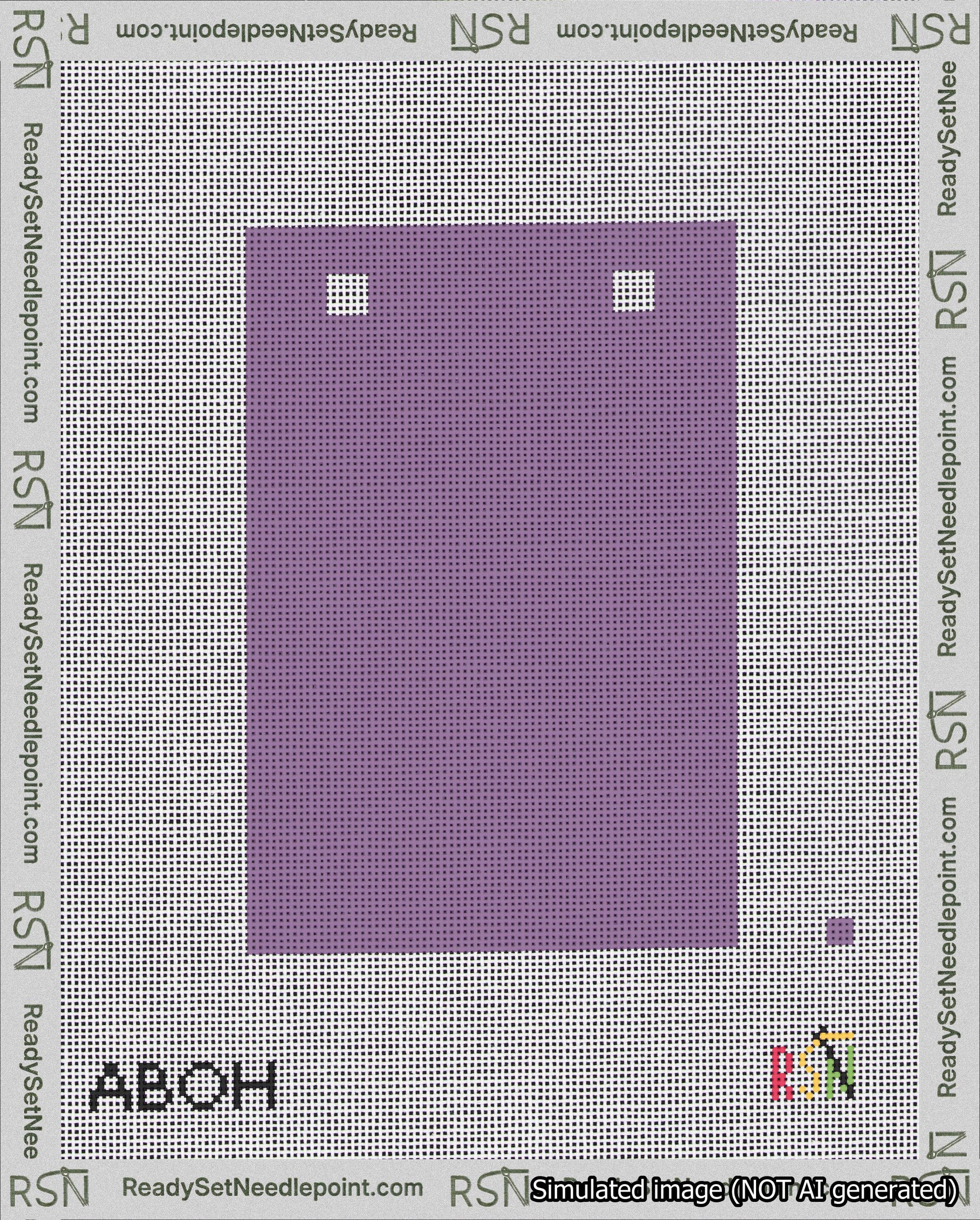 A taped needlepoint canvas with the design: Banner 18 mesh count Squared Blank Purple.