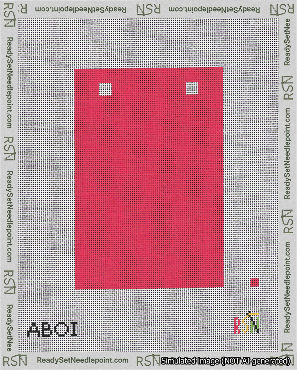 A taped needlepoint canvas with the design: Banner 18 mesh count Squared Blank Red.
