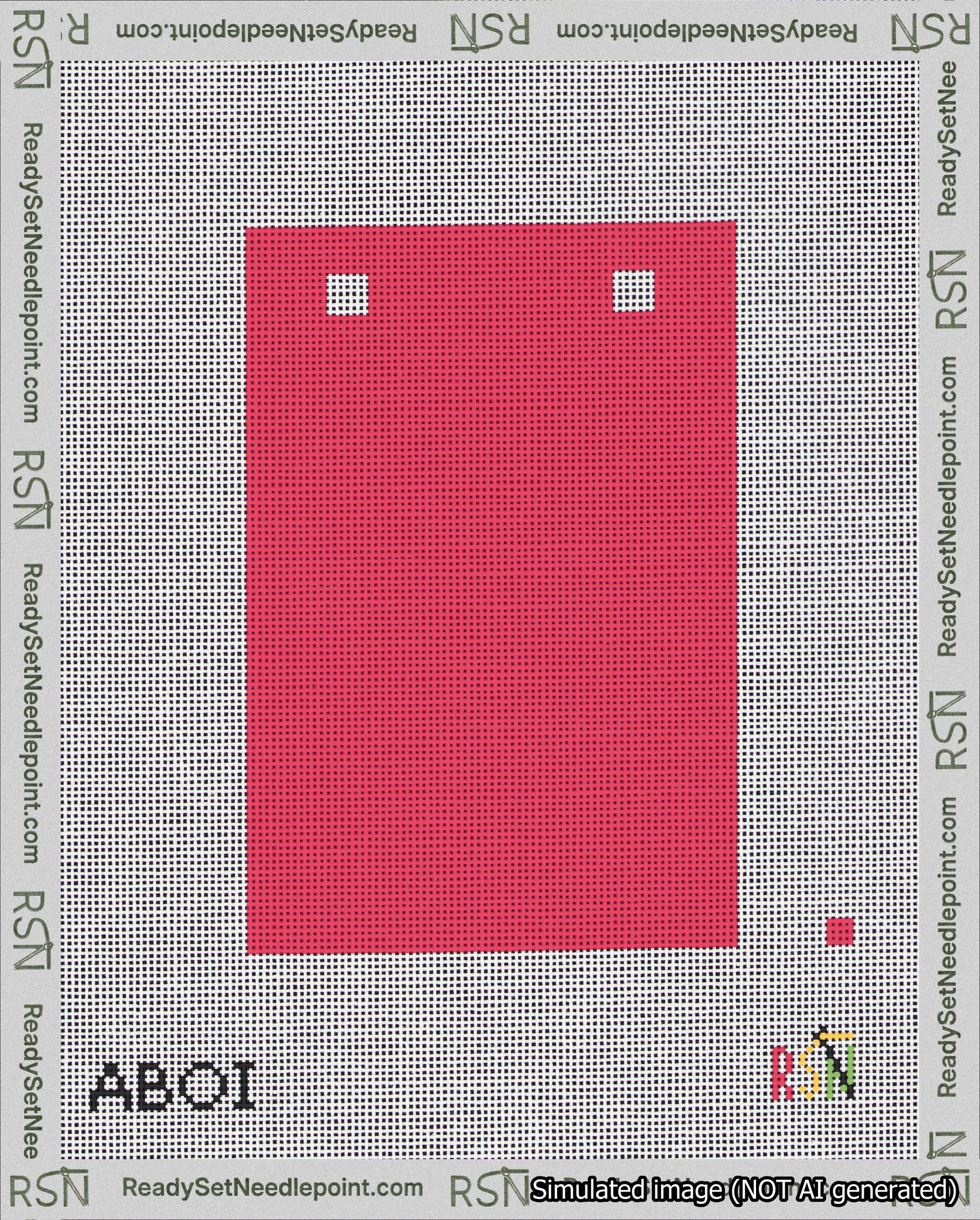 A taped needlepoint canvas with the design: Banner 18 mesh count Squared Blank Red.