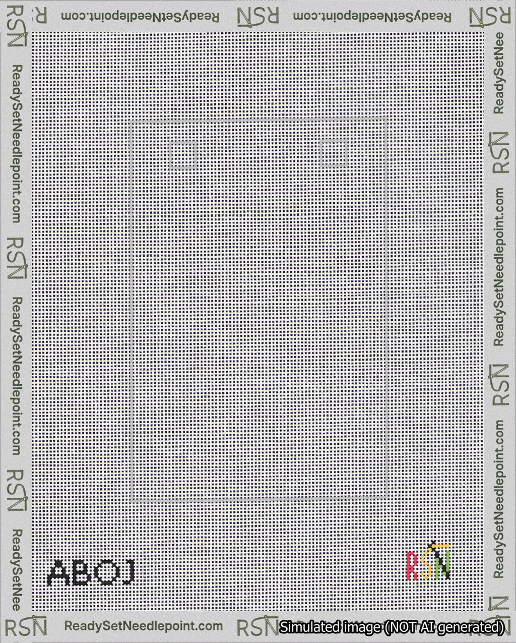 A taped needlepoint canvas with the design: Banner 18 mesh count Squared Blank White.