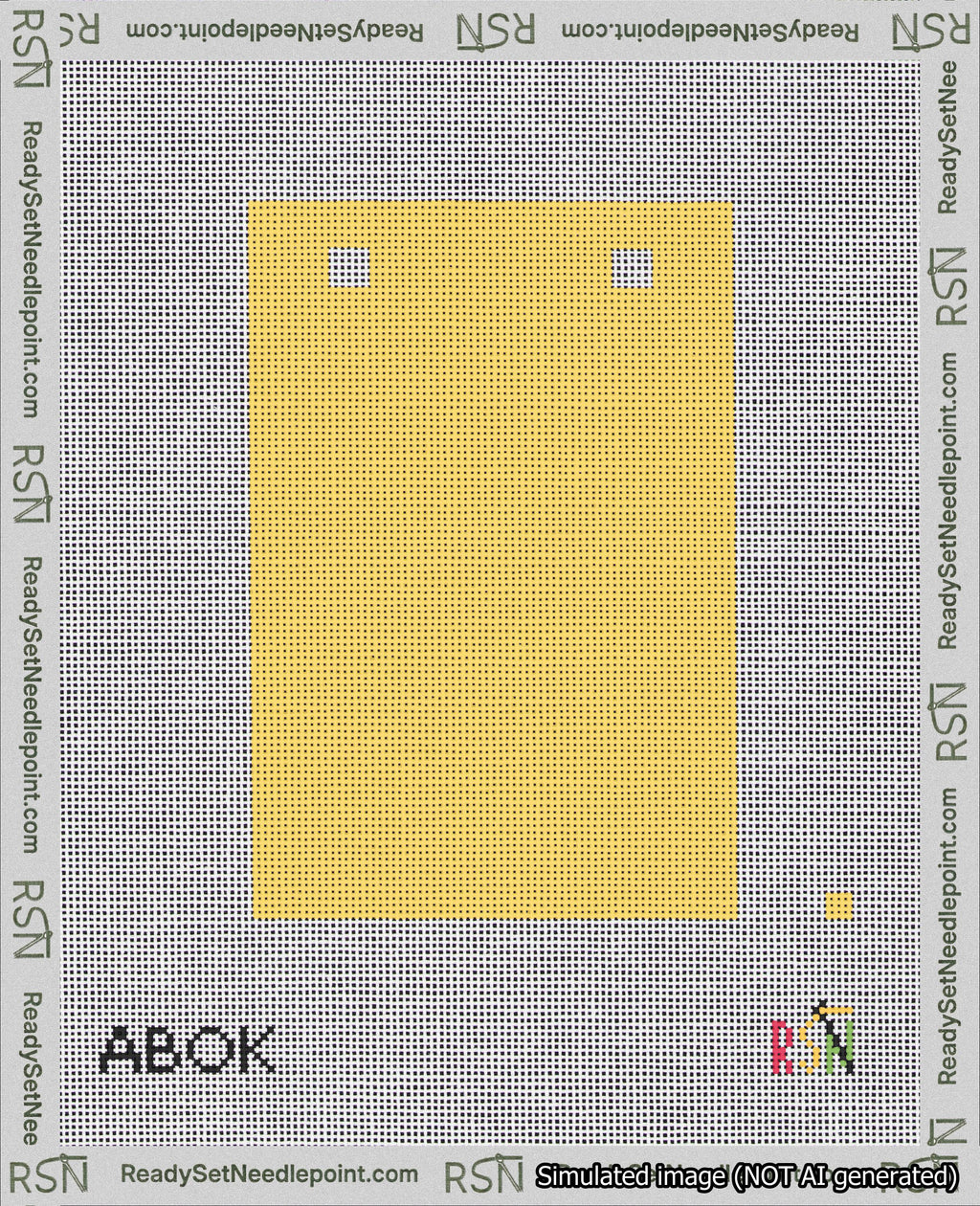 A taped needlepoint canvas with the design: Banner 18 mesh count Squared Blank Yellow.