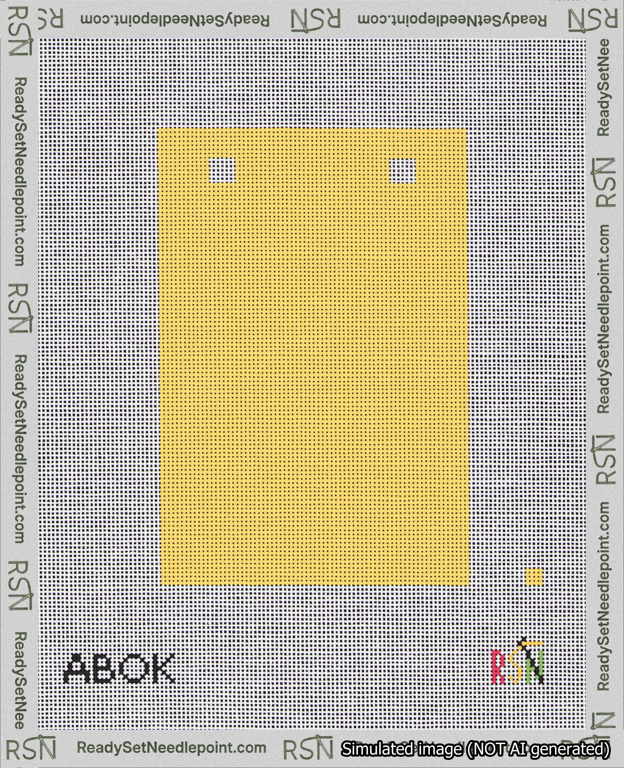 A taped needlepoint canvas with the design: Banner 18 mesh count Squared Blank Yellow.