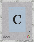 A taped needlepoint canvas with the design: Banner 18 mesh count Squared C Black on Light Blue.