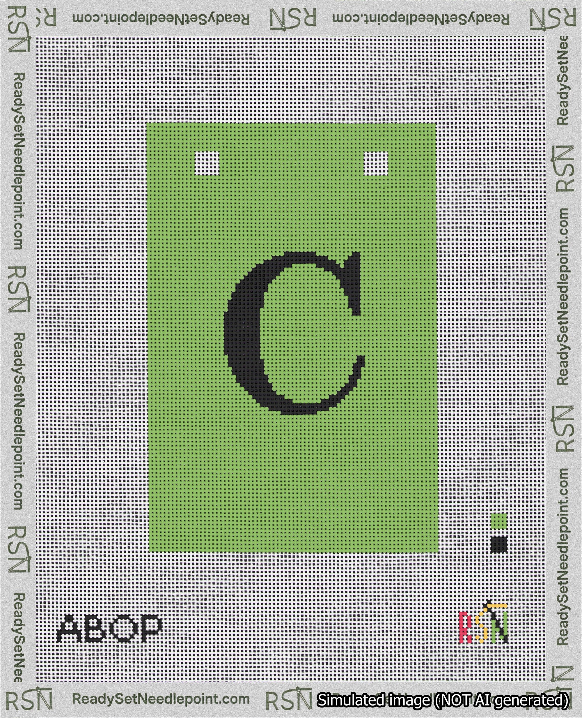 A taped needlepoint canvas with the design: Banner 18 mesh count Squared C Black on Light Green.