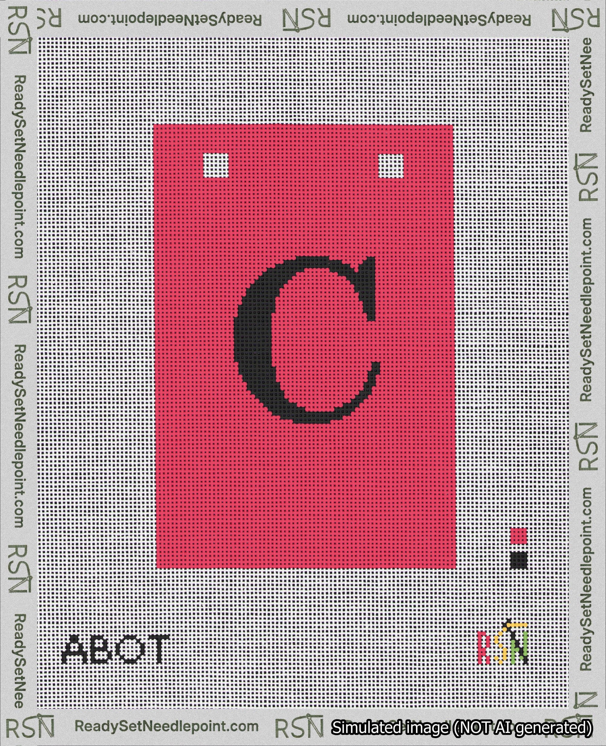 A taped needlepoint canvas with the design: Banner 18 mesh count Squared C Black on Red.