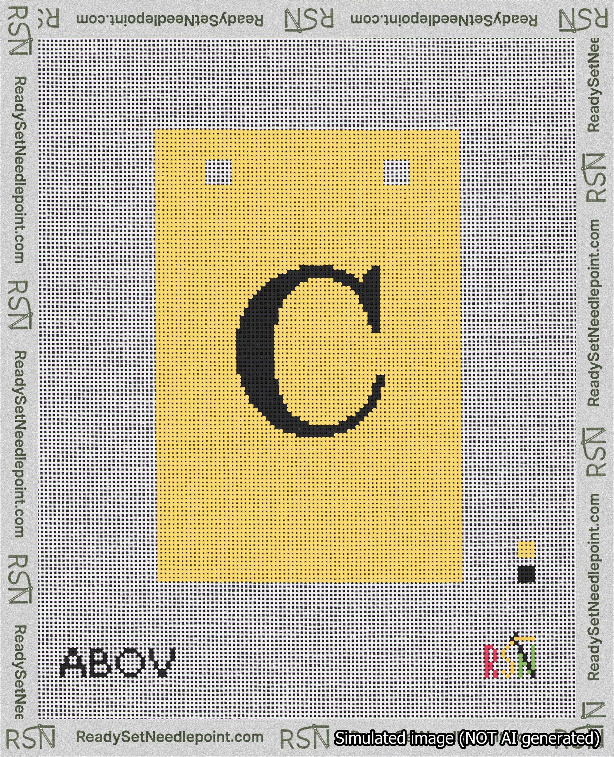 A taped needlepoint canvas with the design: Banner 18 mesh count Squared C Black on Yellow.