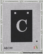 A taped needlepoint canvas with the design: Banner 18 mesh count Squared C White on Black.