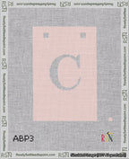 A taped needlepoint canvas with the design: Banner 18 mesh count Squared C White on Pink.