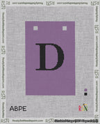 A taped needlepoint canvas with the design: Banner 18 mesh count Squared D Black on Purple.