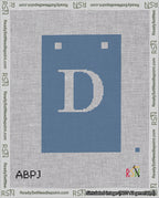 A taped needlepoint canvas with the design: Banner 18 mesh count Squared D White on Blue.