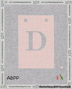 A taped needlepoint canvas with the design: Banner 18 mesh count Squared D White on Pink.