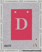 A taped needlepoint canvas with the design: Banner 18 mesh count Squared D White on Red.