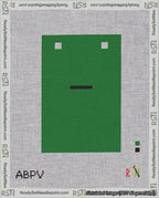 A taped needlepoint canvas with the design: Banner 18 mesh count Squared Dash Black on Green.