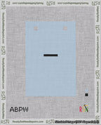 A taped needlepoint canvas with the design: Banner 18 mesh count Squared Dash Black on Light Blue.