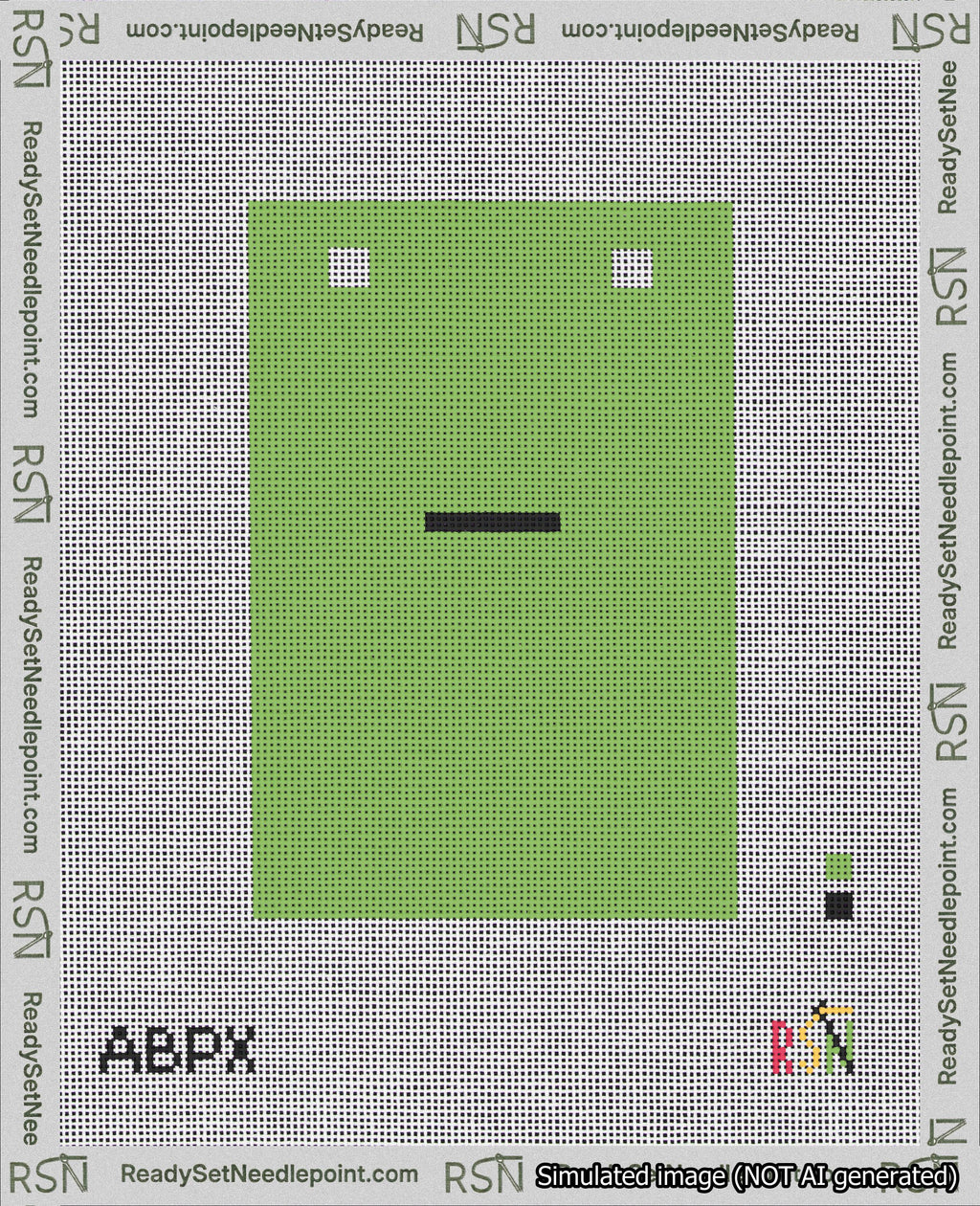 A taped needlepoint canvas with the design: Banner 18 mesh count Squared Dash Black on Light Green.