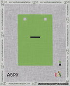 A taped needlepoint canvas with the design: Banner 18 mesh count Squared Dash Black on Light Green.