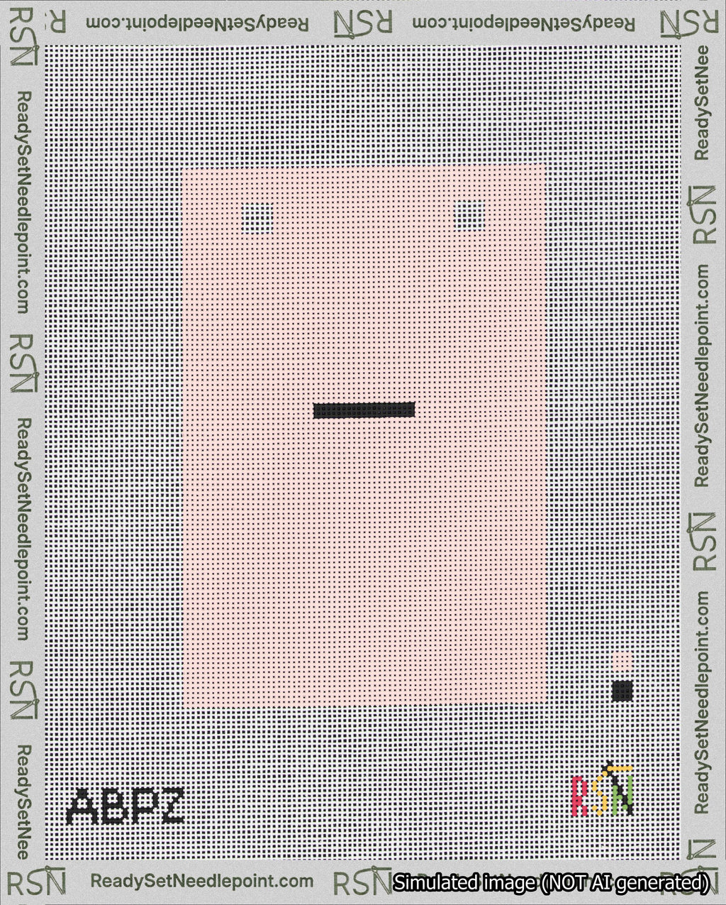 A taped needlepoint canvas with the design: Banner 18 mesh count Squared Dash Black on Pink.