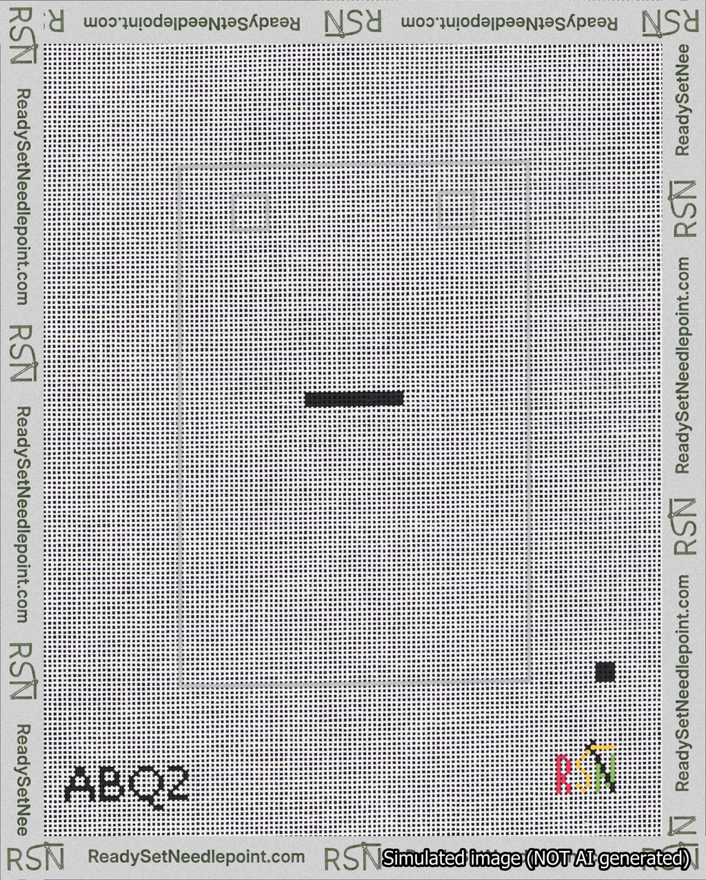 A taped needlepoint canvas with the design: Banner 18 mesh count Squared Dash Black on White.