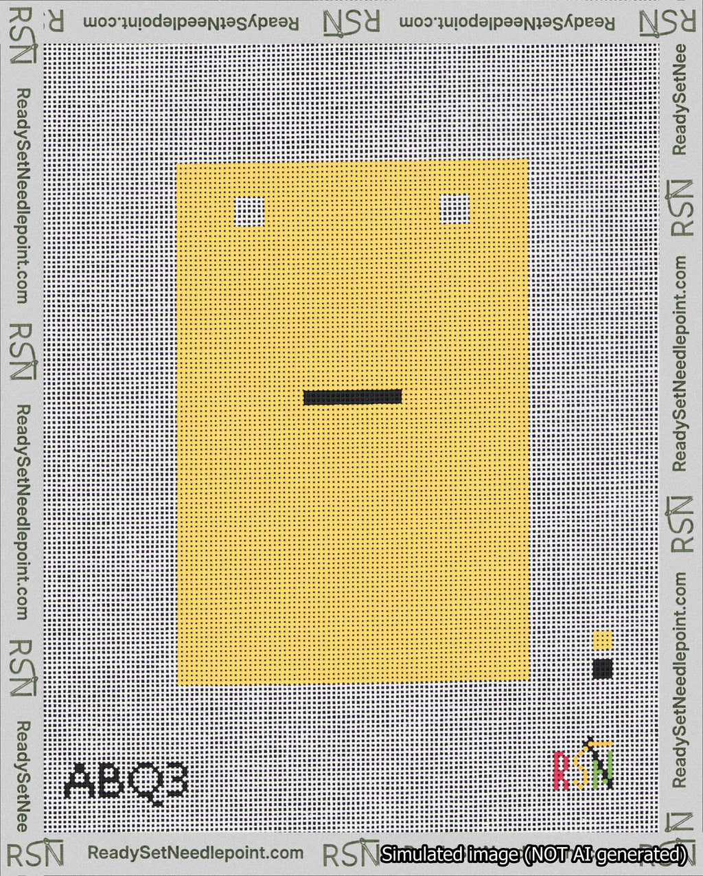 A taped needlepoint canvas with the design: Banner 18 mesh count Squared Dash Black on Yellow.