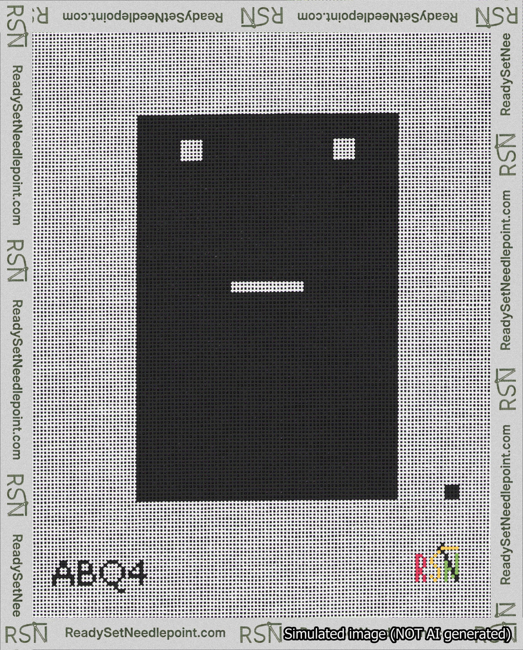 A taped needlepoint canvas with the design: Banner 18 mesh count Squared Dash White on Black.