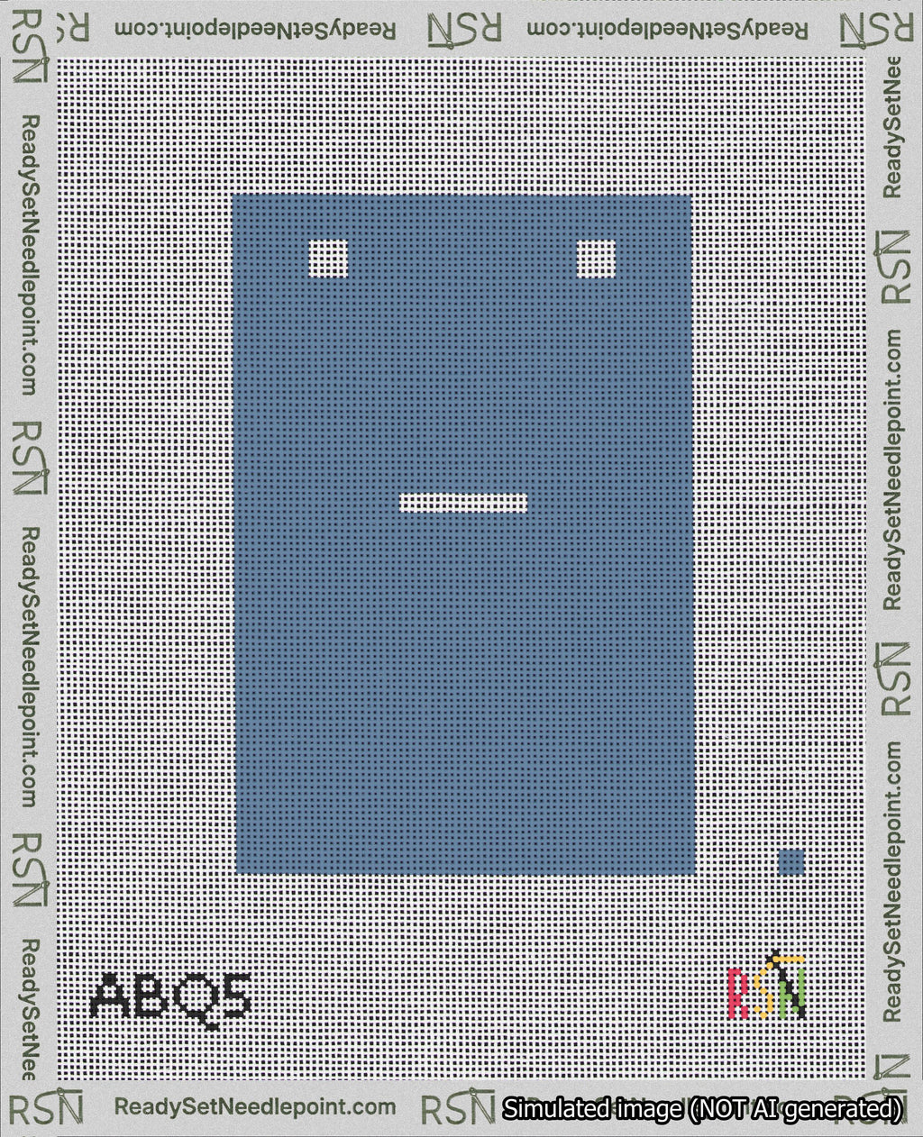 A taped needlepoint canvas with the design: Banner 18 mesh count Squared Dash White on Blue.