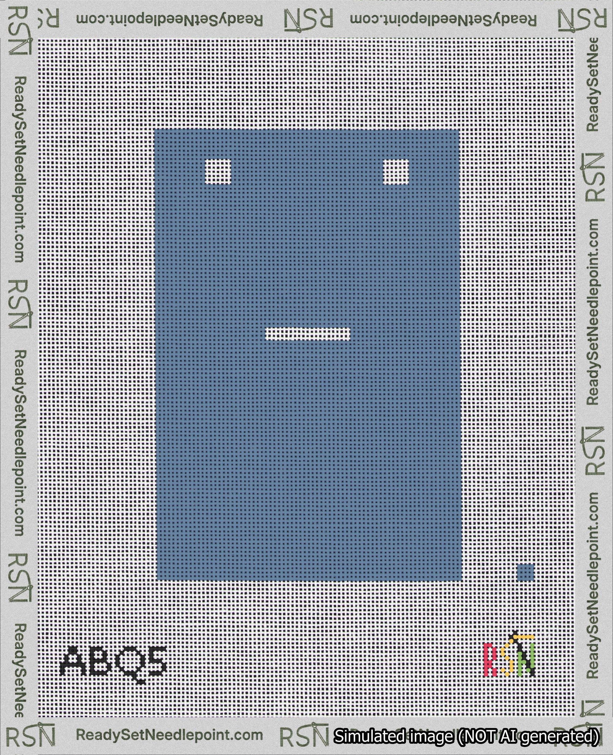 A taped needlepoint canvas with the design: Banner 18 mesh count Squared Dash White on Blue.
