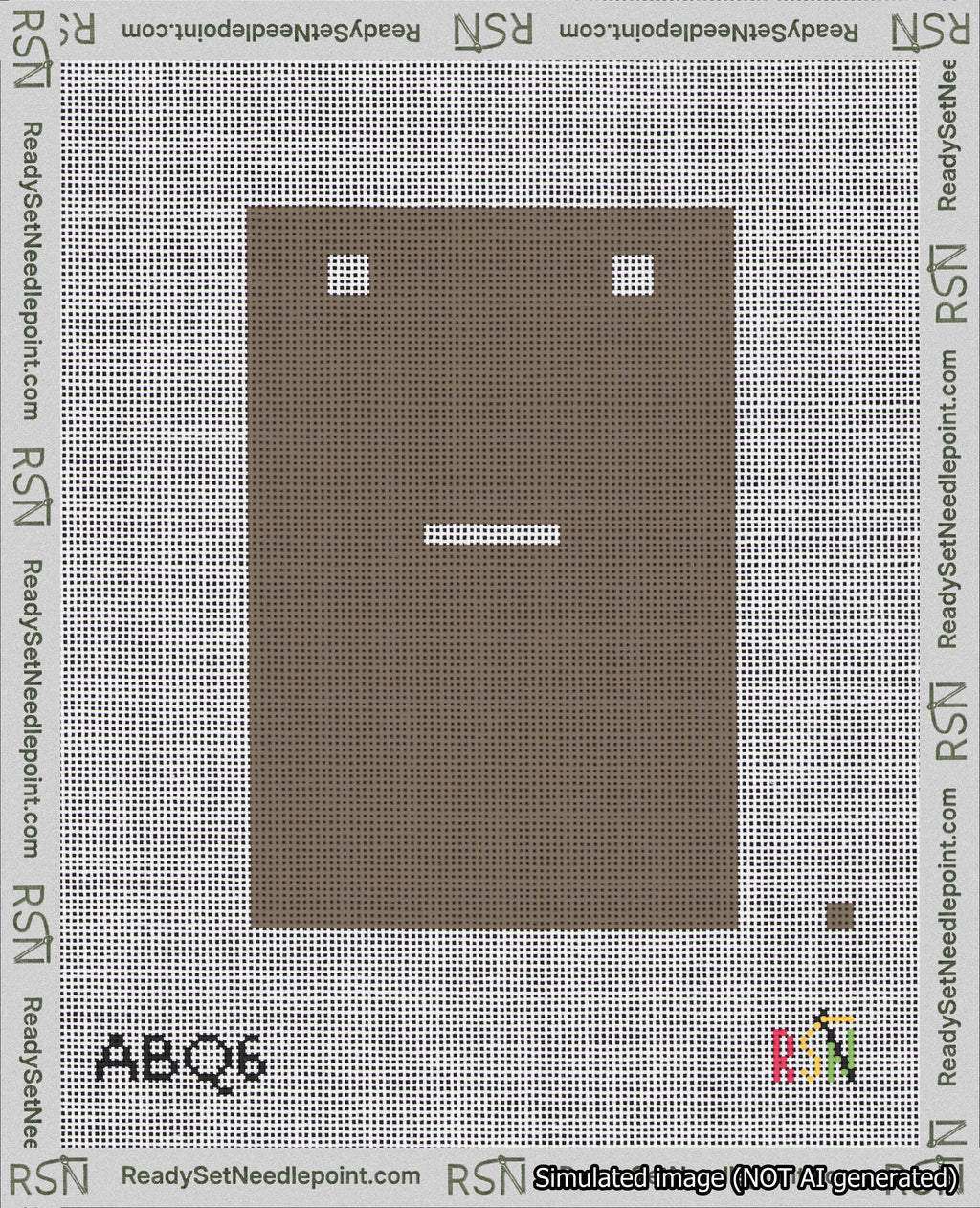 A taped needlepoint canvas with the design: Banner 18 mesh count Squared Dash White on Brown.