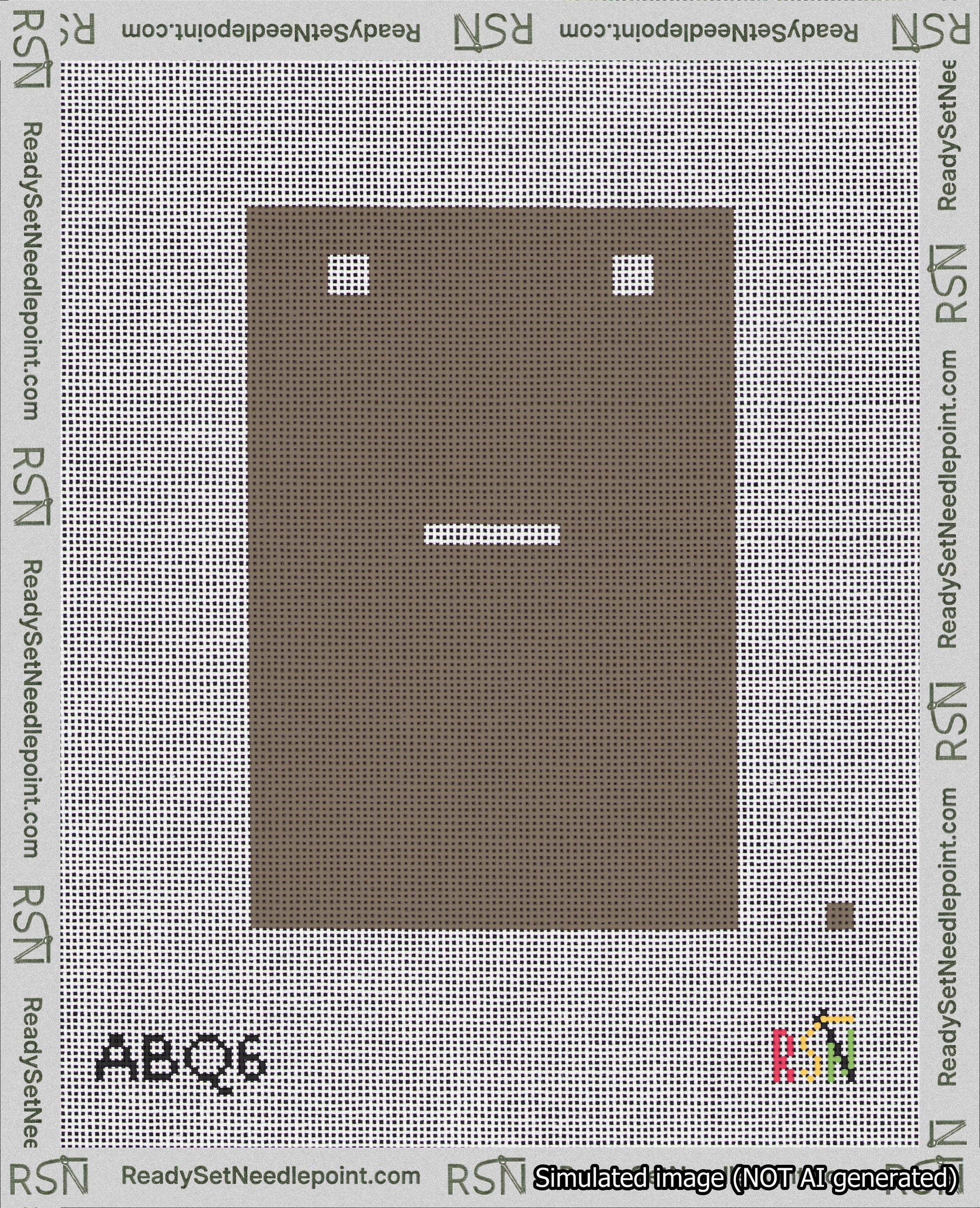 A taped needlepoint canvas with the design: Banner 18 mesh count Squared Dash White on Brown.