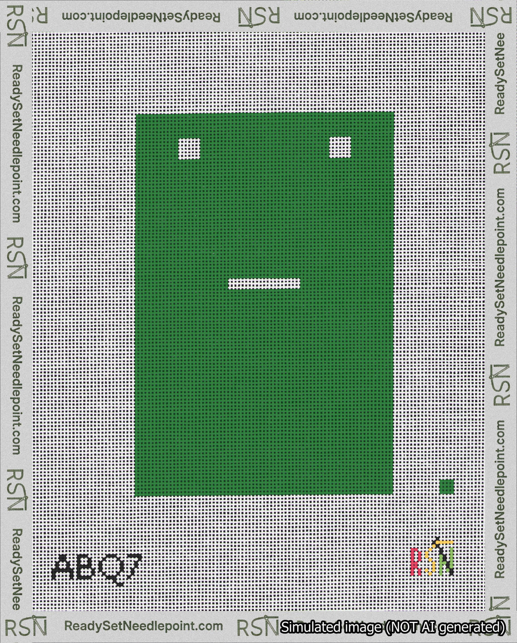 A taped needlepoint canvas with the design: Banner 18 mesh count Squared Dash White on Green.