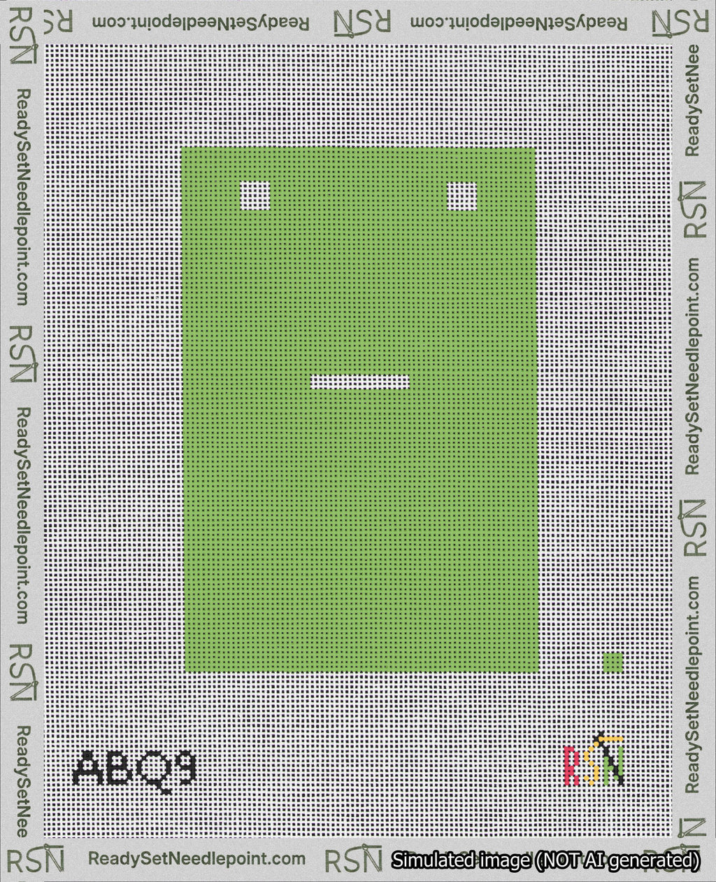 A taped needlepoint canvas with the design: Banner 18 mesh count Squared Dash White on Light Green.