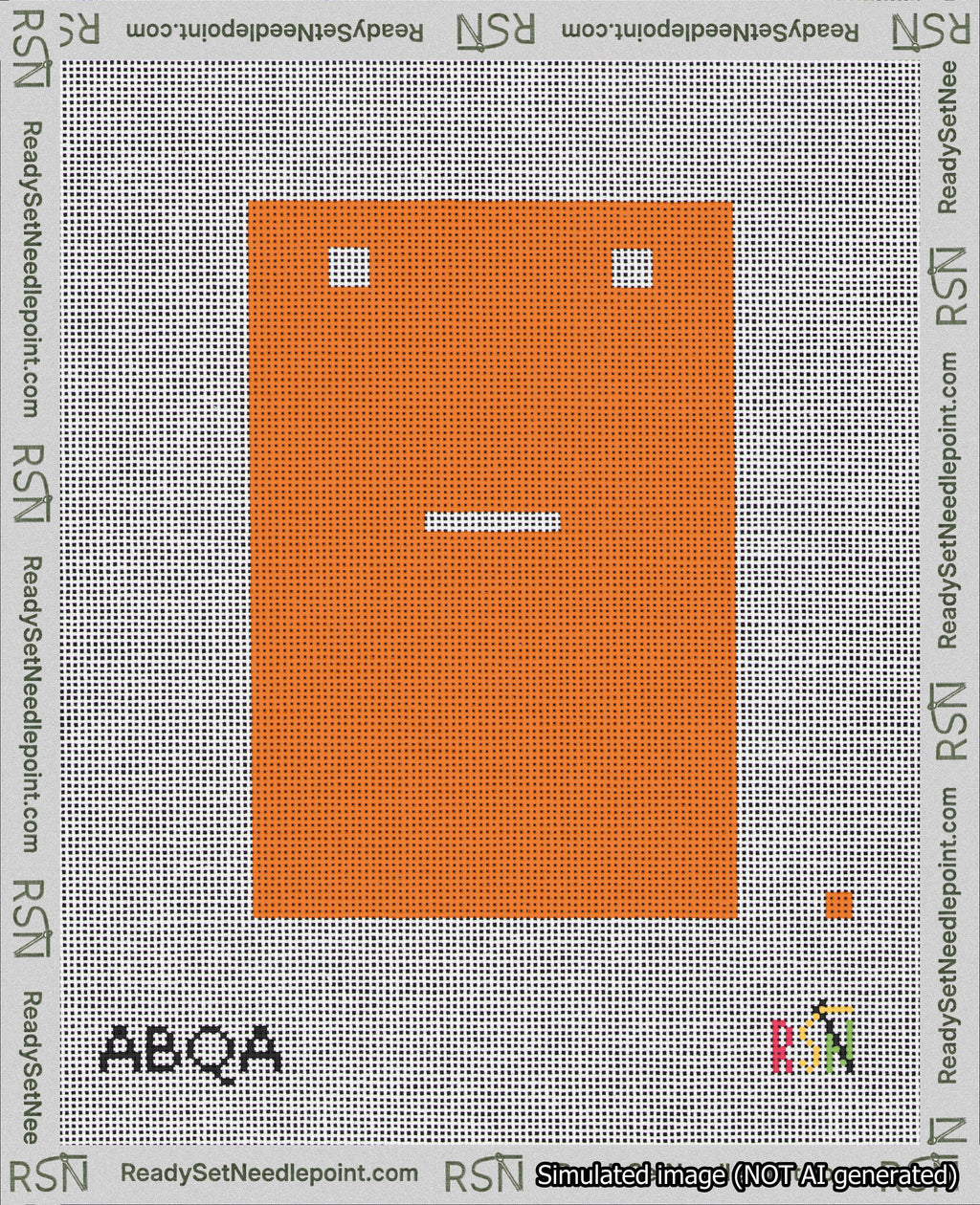 A taped needlepoint canvas with the design: Banner 18 mesh count Squared Dash White on Orange.