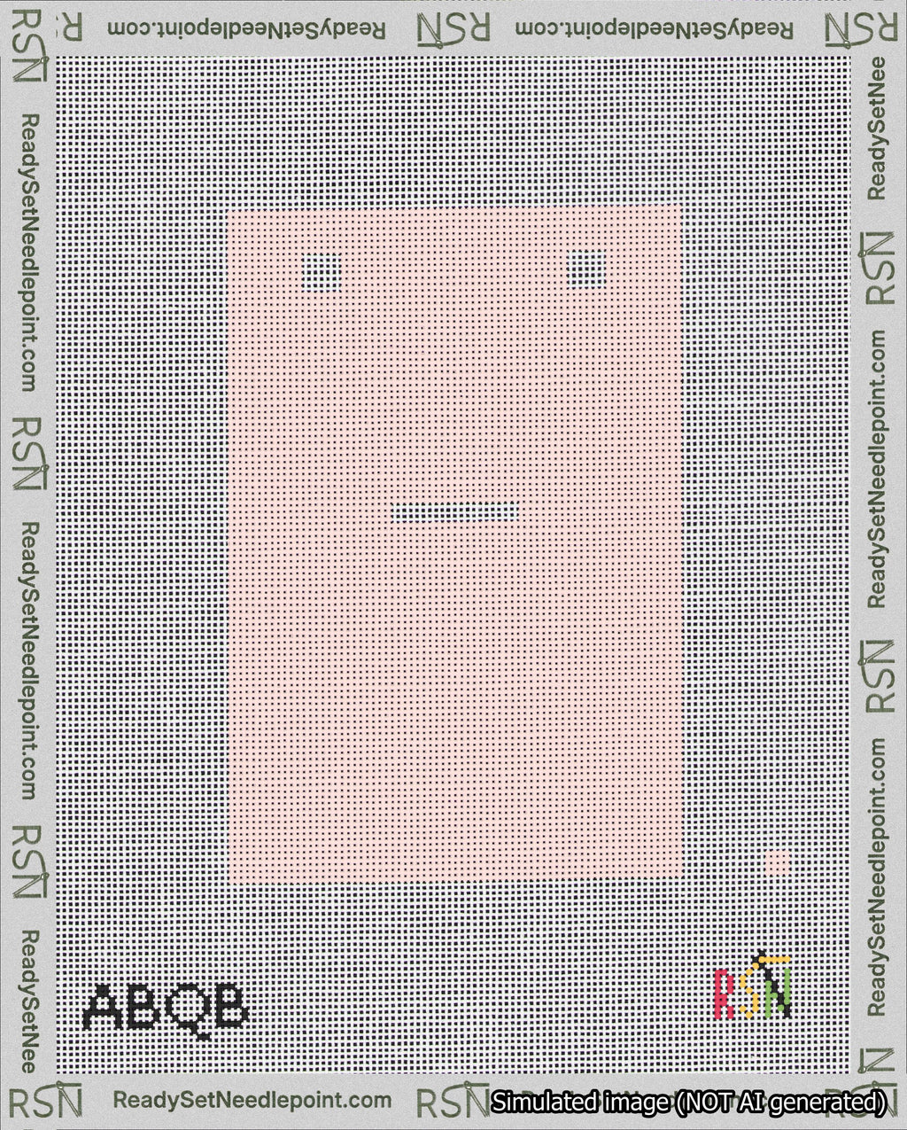 A taped needlepoint canvas with the design: Banner 18 mesh count Squared Dash White on Pink.