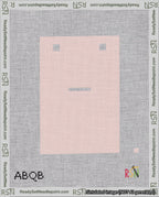 A taped needlepoint canvas with the design: Banner 18 mesh count Squared Dash White on Pink.